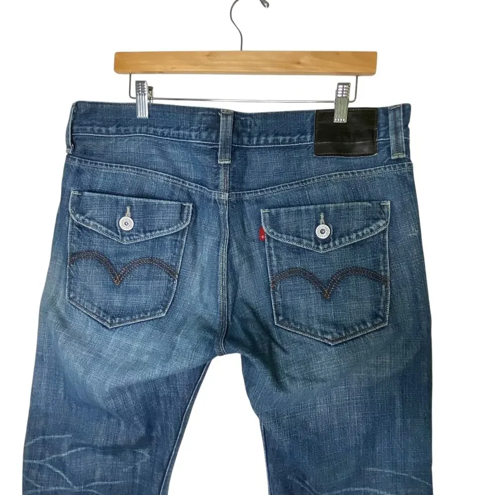 Levis 514 Jeans Mens 36x30 Slim Straight Leg Blue Denim Faux Flap Pocket Western